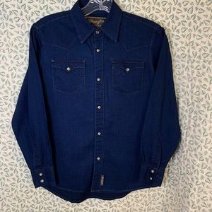 Wrangler classic western snap denim shirt Kids Sz large (10-12)